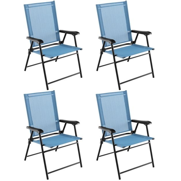Set of 4 Folding Garden Chairs in Breathable Textilene Camping Chairs with Safety Lock and High Backrest Blue