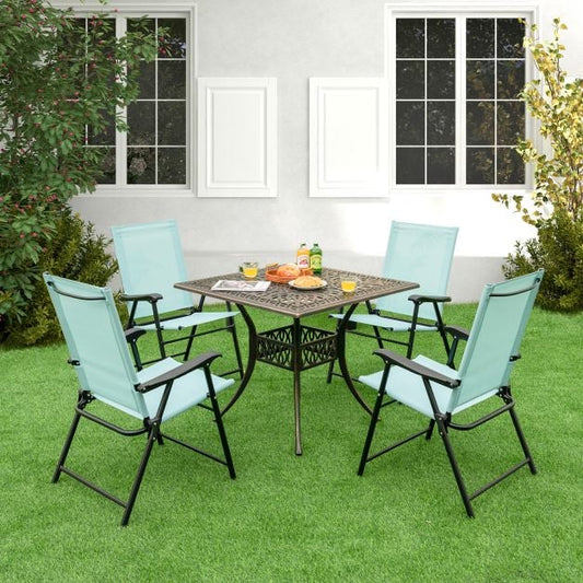 Set of 4 Folding Garden Chairs in Breathable Textilene Camping Chairs with Safety Lock and High Backrest Green