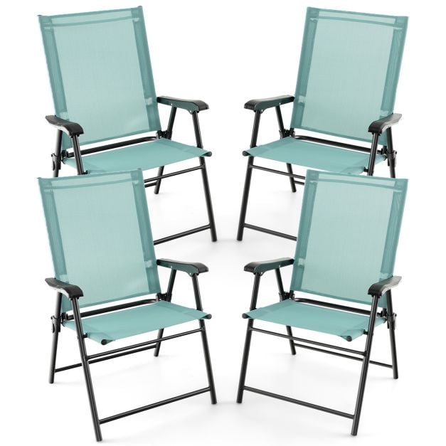 Set of 4 Folding Garden Chairs in Breathable Textilene Camping Chairs with Safety Lock and High Backrest Green