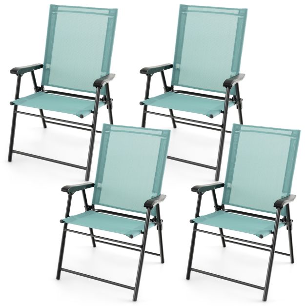 Set of 4 Folding Garden Chairs in Breathable Textilene Camping Chairs with Safety Lock and High Backrest Green