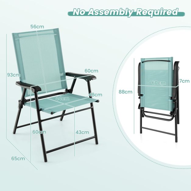 Set of 4 Folding Garden Chairs in Breathable Textilene Camping Chairs with Safety Lock and High Backrest Green