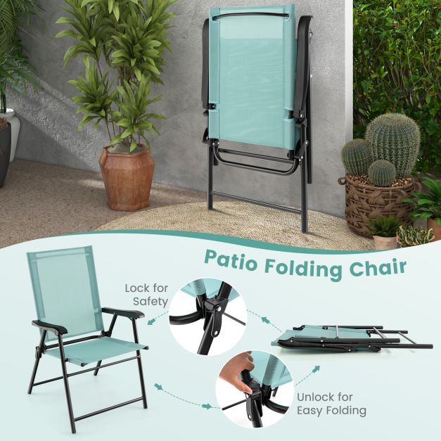 Set of 4 Folding Garden Chairs in Breathable Textilene Camping Chairs with Safety Lock and High Backrest Green
