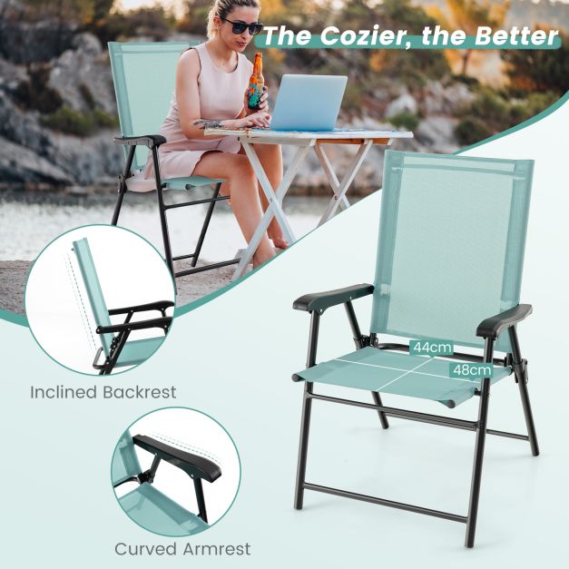 Set of 4 Folding Garden Chairs in Breathable Textilene Camping Chairs with Safety Lock and High Backrest Green