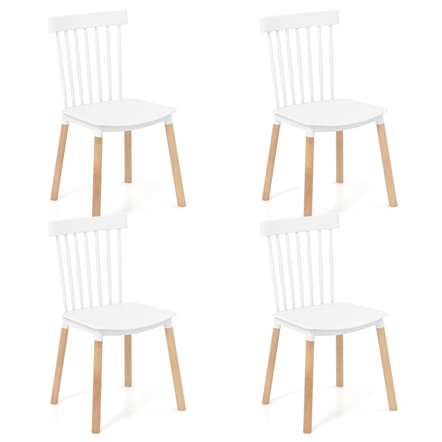 Set of 4 Windsor Dining Chairs with Spindle Backs and Curved Seats-White