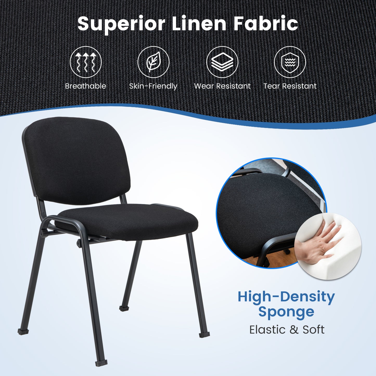 Set of 5 Conference Room Chairs with Upholstered Back and Seat-Black