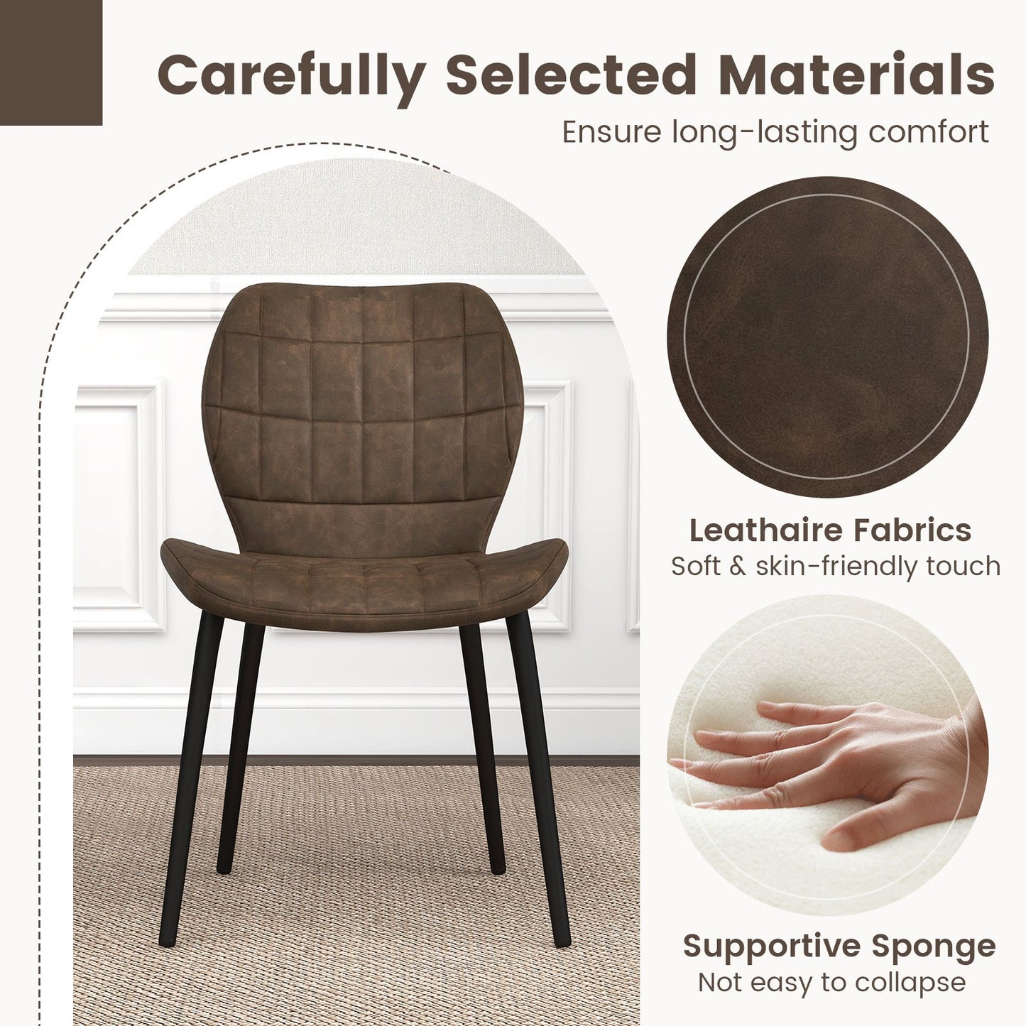 Set of 2 Dining Chairs Retro Kitchen Chairs with Padded Back-Brown-2 Pack