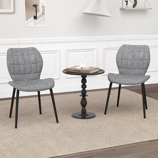 Set of 2 Dining Chairs Retro Kitchen Chairs with Padded Back-Grey-2 Pack