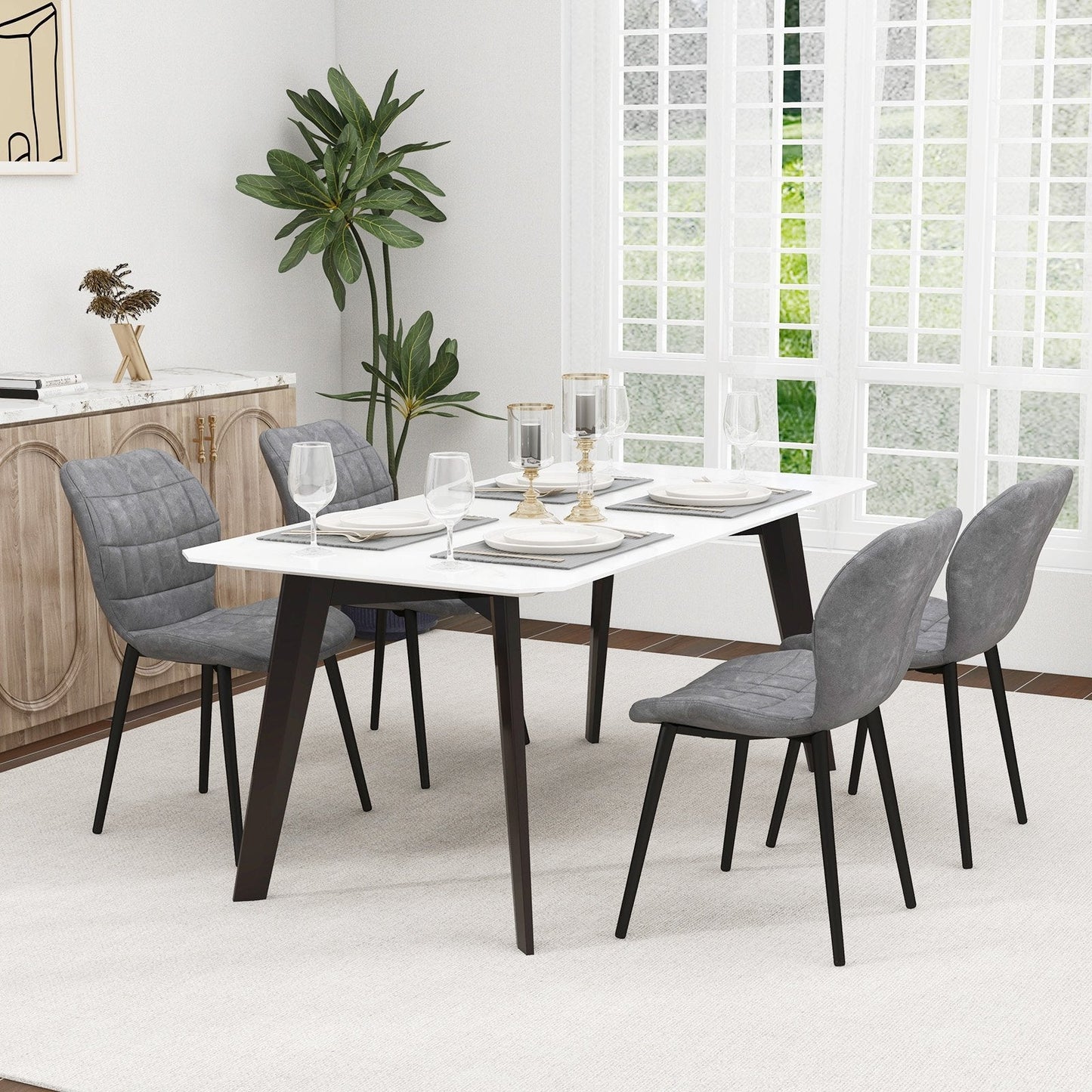 Set of 2 Dining Chairs Retro Kitchen Chairs with Padded Back-Grey-2 Pack
