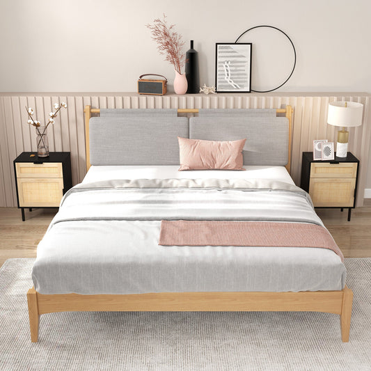 Set of 2 Rattan Nightstand with Drawer and Cabinet and Metal Legs-Black