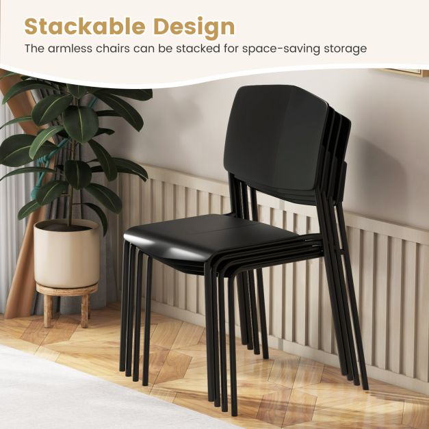 Set of 4 Dining Chair Stackable Armless Chairs with Backrest-Black-4 Pack