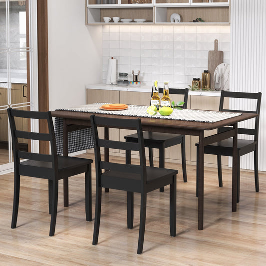 Set of 4 Dining Chairs with Back Armless Chairs with Solid Rubber Wood Legs-Black