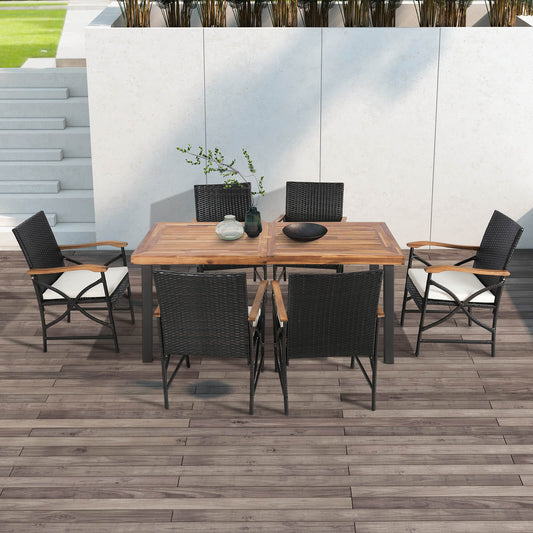 Set of 4 Patio Dining Chairs with All-Weather Wicker and Soft Zippered Cushion
