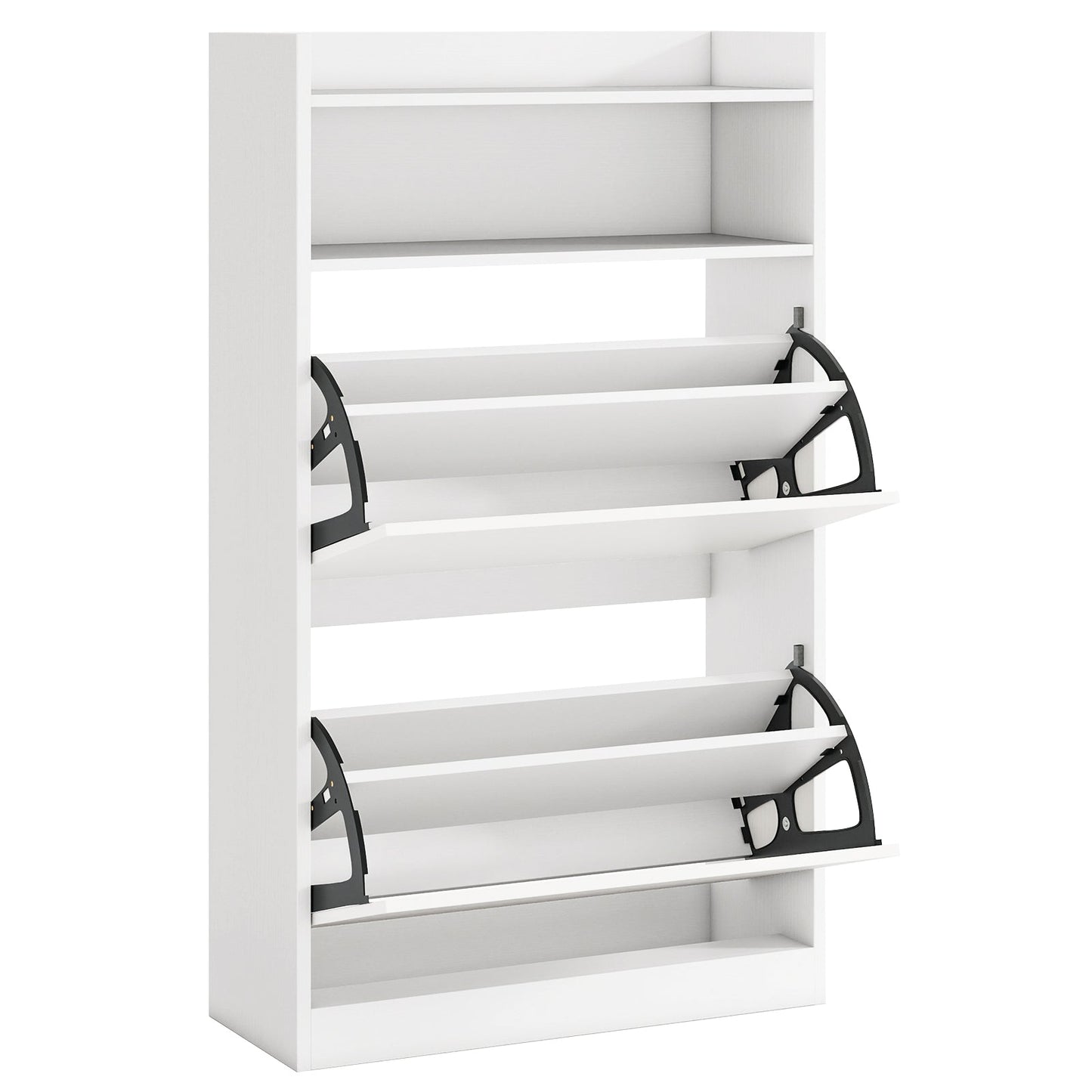 Shoe Storage Cabinet with 2 Flip Drawers and Open Storage-White