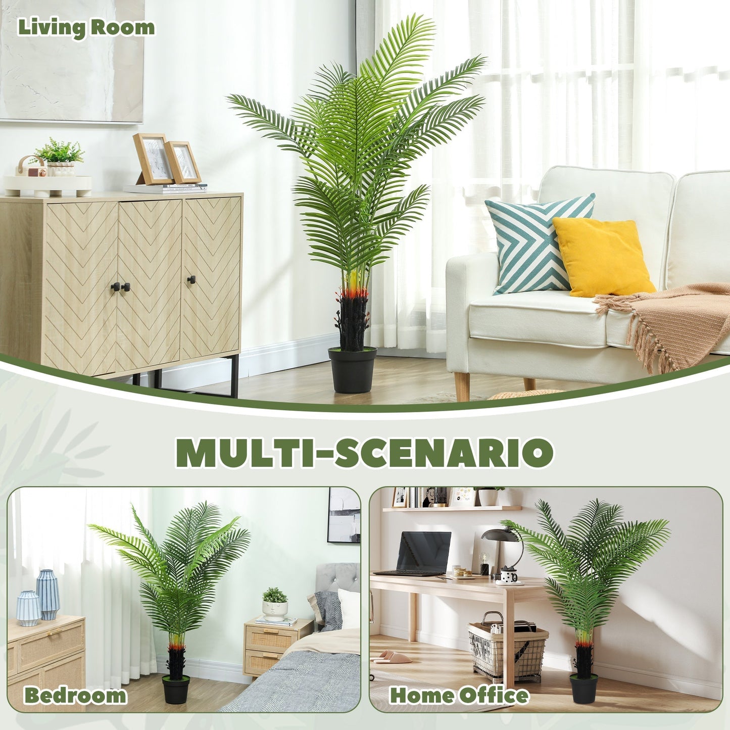 HOMCOM 150cm Artificial Areca Palm Tree with 12 PE Leaves, Decorative Artificial Plant with Plastic Pot and Flocked Soil, Fake Plant for Home Office Decor, Green