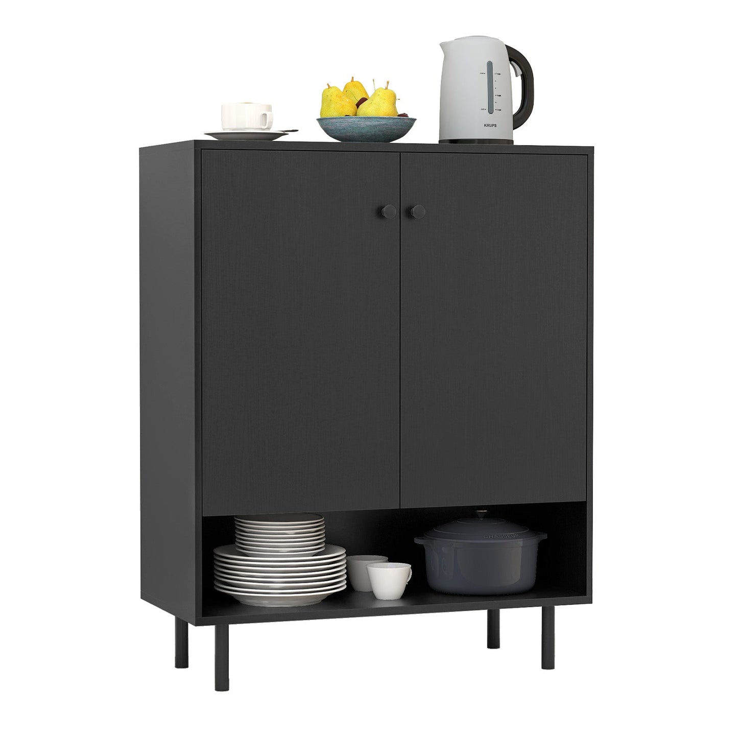 Sideboard Buffet Cabinet 2-Door Kitchen Storage Cabinet for Dining Room Living Room-Black