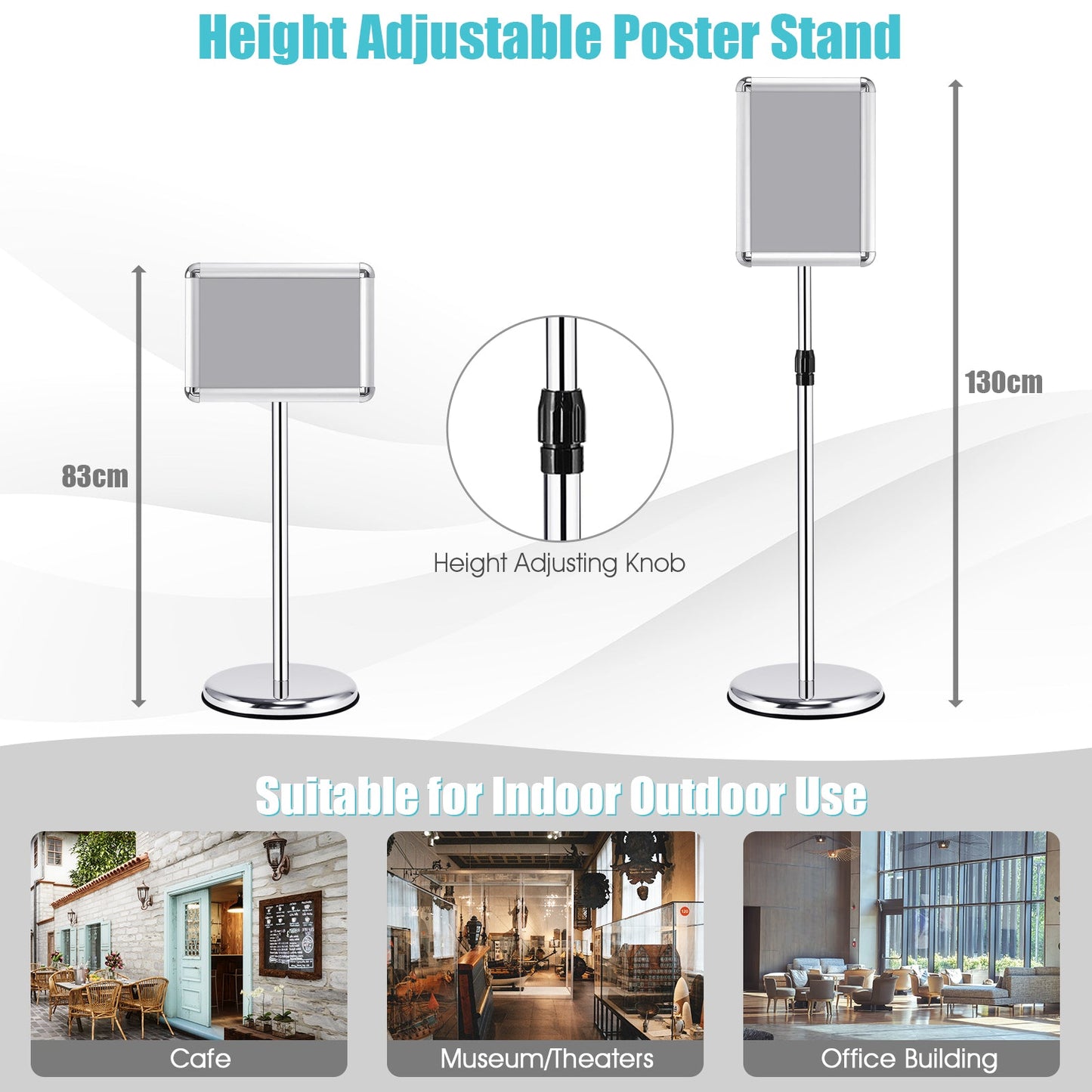 360 Degrees Rotatable A4 Poster Stand with Adjustable Height-Silver