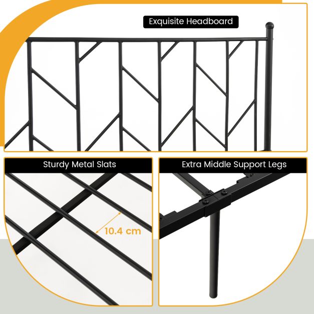 Single/Double Metal Platform Bed Frame with Headboard Black-Single Size