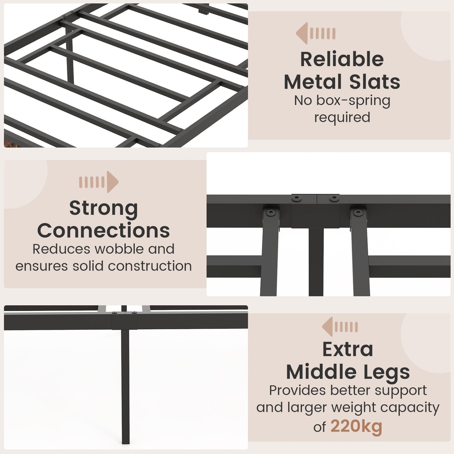 Metal Platform Bed with Headboard and Footboard-Brown-Single Size