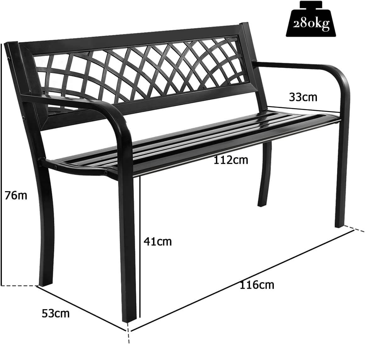 Metal Frame Outdoor Bench with 280 KG Load Capacity