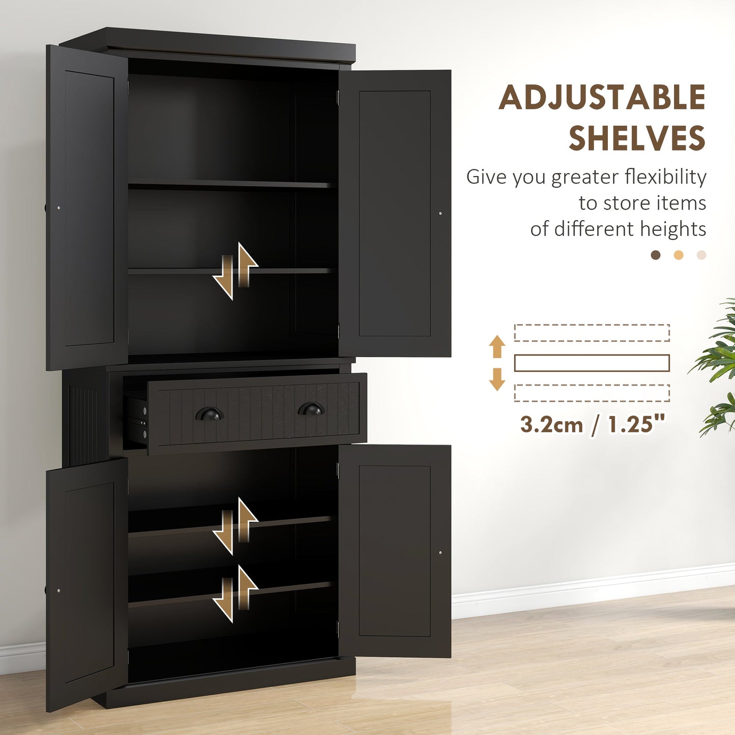 HOMCOM Freestanding Multi-Storage Kitchen Cabinet - Black