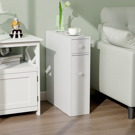 Slim Storage Cabinet with Slide-out Drawers and Flip-open Top Cover-White