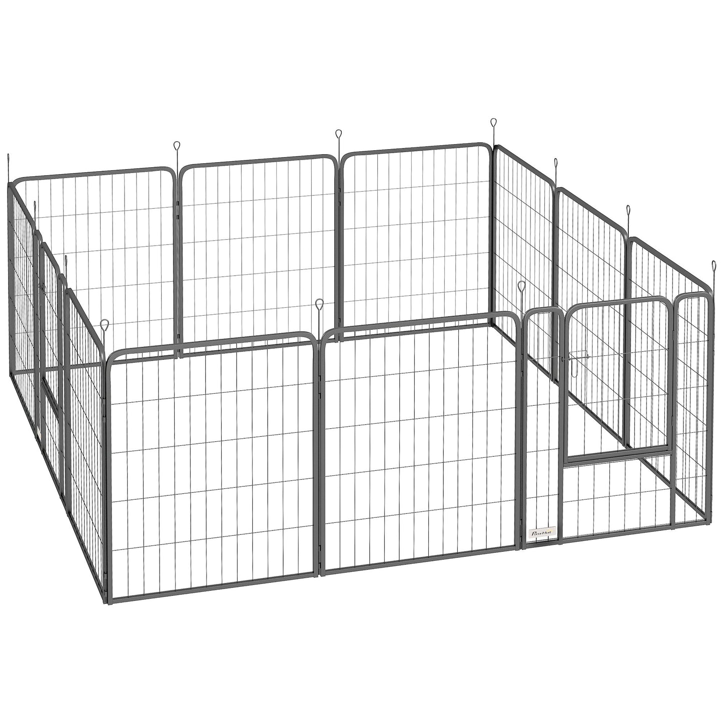PawHut 12-panelowy, wytrzymały kojec dla psów z drzwiami, dla średnich psów, 80 cm wysokości, czarny