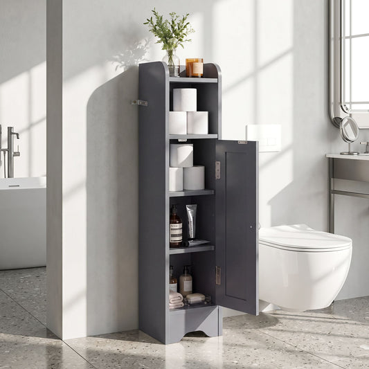 Small Bathroom Storage Cabinet with Door and Adjustable Shelves-Grey