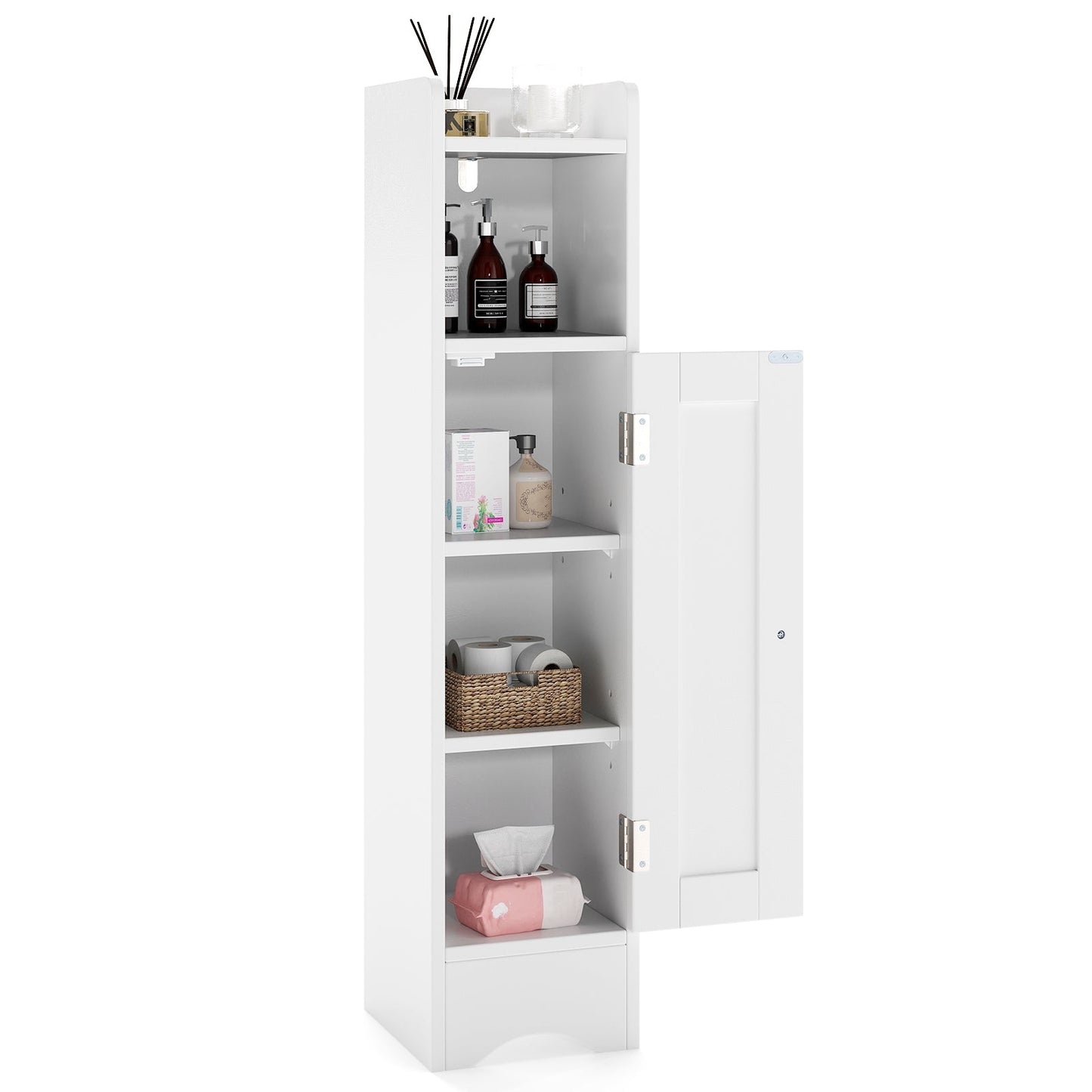 Small Bathroom Storage Cabinet with Door and Adjustable Shelves-White