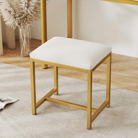 Small Makeup Chair with Soft Padded Cushion and Golden Metal Legs-White & Golden