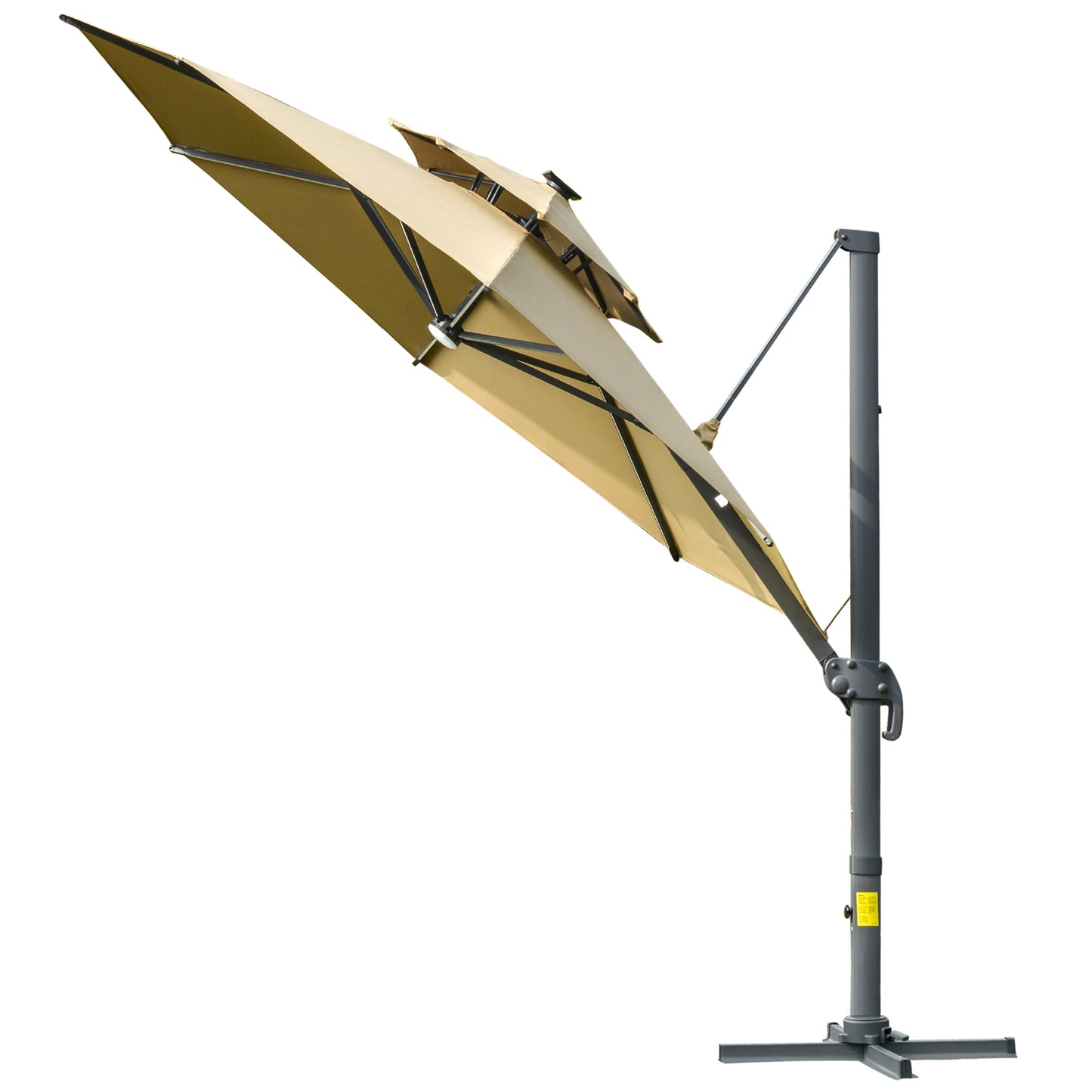 Outsunny 3m Cantilever Parasol z lampami solarnymi Power Bank Base 360° Spin Khaki