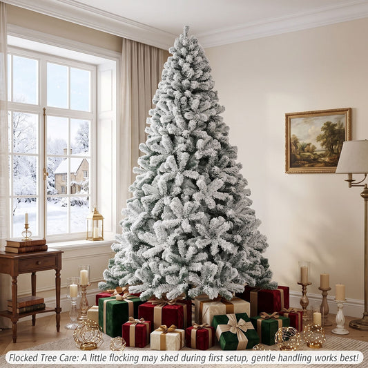 Snow Flocked Artificial Christmas Tree with 600/1010 Tips-7.5 FT