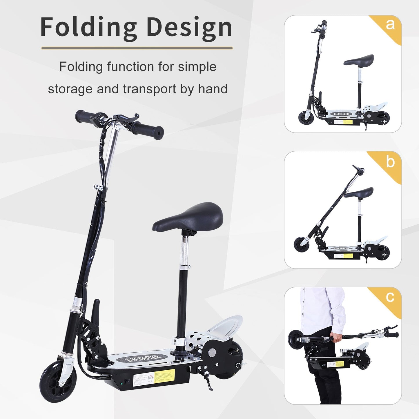 HOMCOM Foldable Powered Scooter with Adjustable Seat, Brake, Black