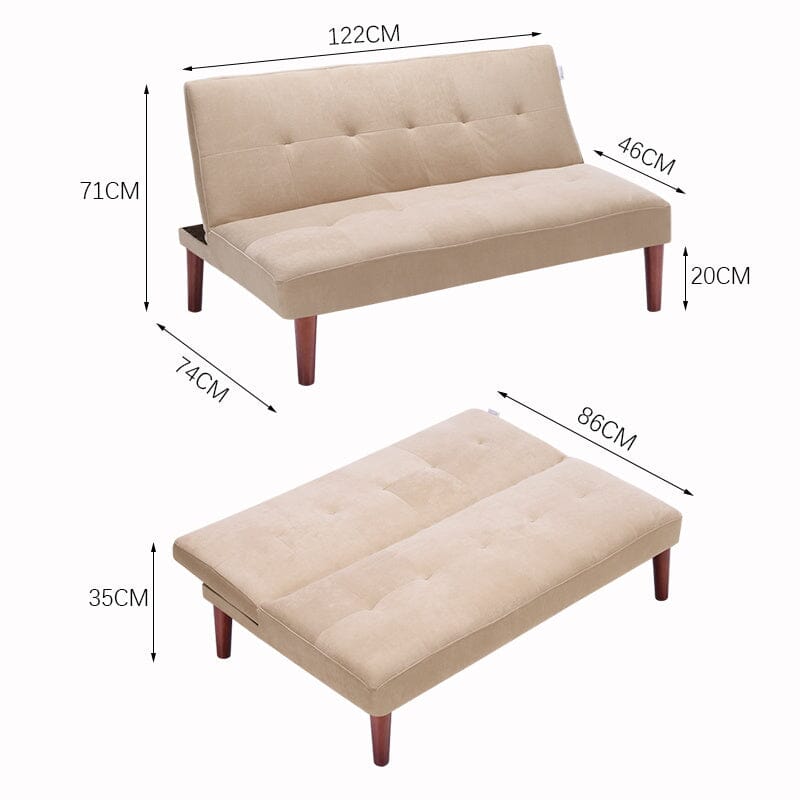 4ft Wide Modern 2 Seater Padded Convertible Sofa Bed with Wooden Legs