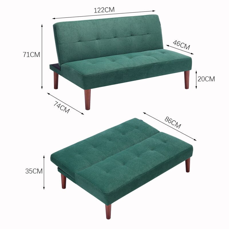 4ft Wide Modern 2 Seater Padded Convertible Sofa Bed with Wooden Legs