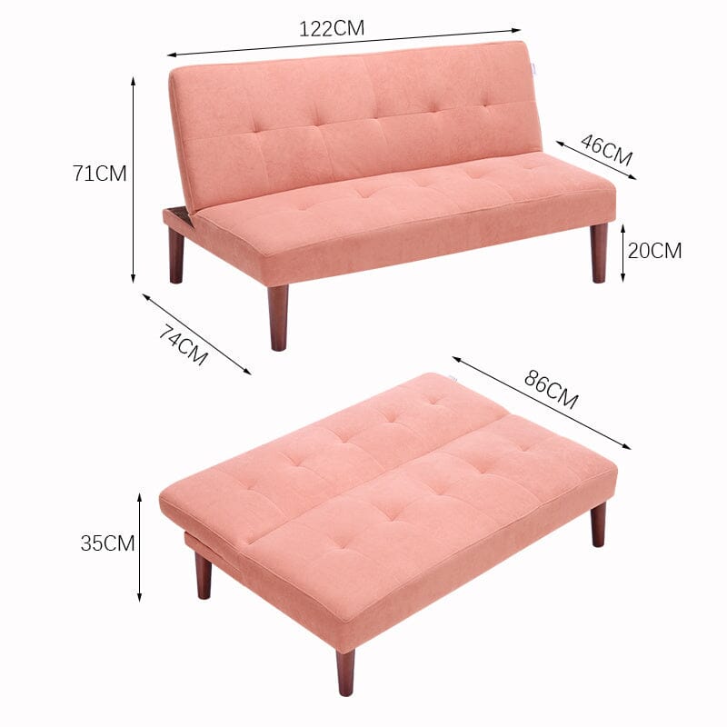 4ft Wide Modern 2 Seater Padded Convertible Sofa Bed with Wooden Legs
