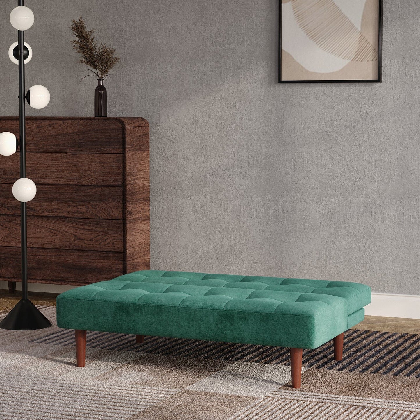 4ft Wide Modern 2 Seater Padded Convertible Sofa Bed with Wooden Legs