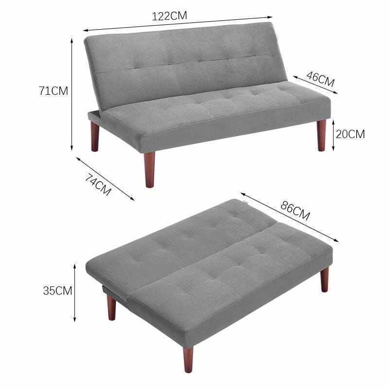 4ft Wide Modern 2 Seater Padded Convertible Sofa Bed with Wooden Legs