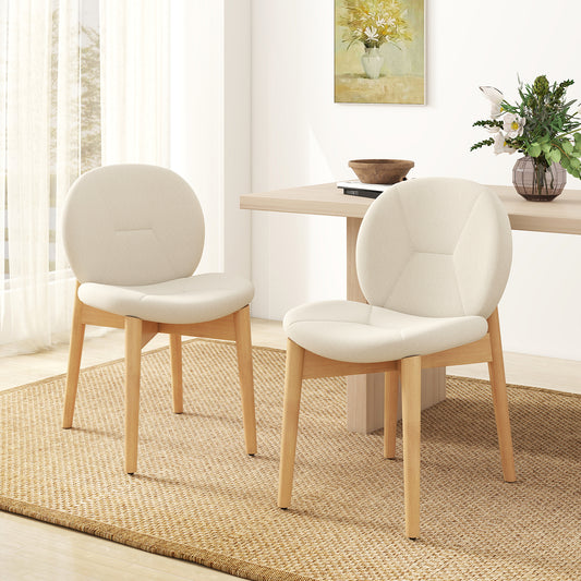 Soft Boucle Upholstered Wooden Dining Chairs Set of 2 with Rubber Wood Legs-White