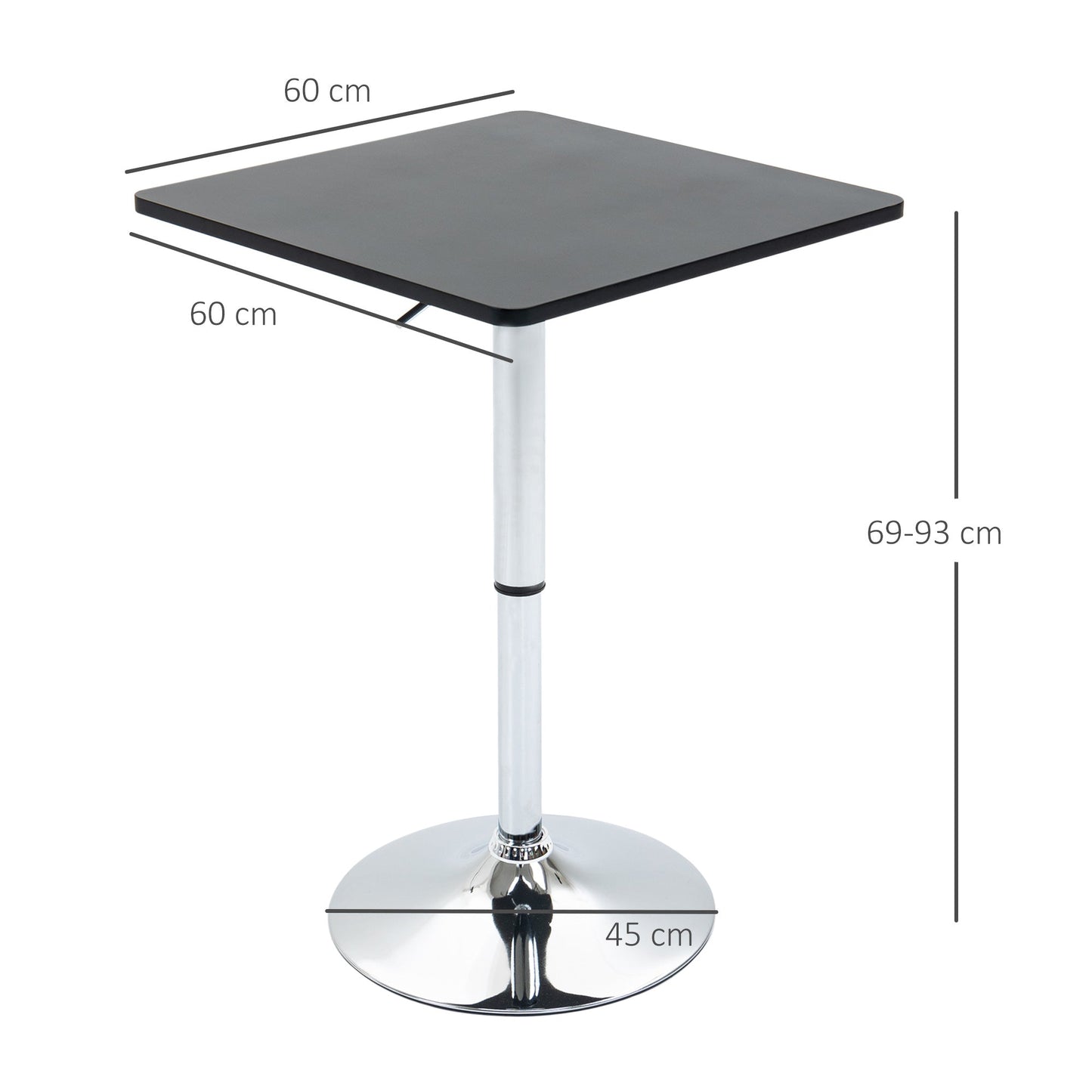 HOMCOM Modern Height Adjustable Counter Bar Table with 360¡ Swivel Tabletop and Electroplating Metal Base, Pub Desk for Living Room, Kitchen, Restaurant, Pub, Black and Silver