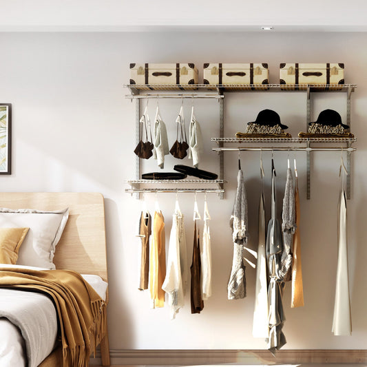 Space Saving Wall-Mounted Closet System with Adjustable Shelf-Grey