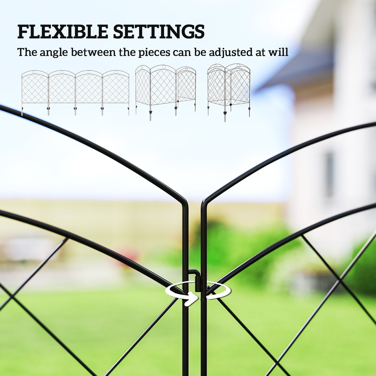 Outsunny Steel Decorative Outdoor Picket Fence Panels Set of 4, Black