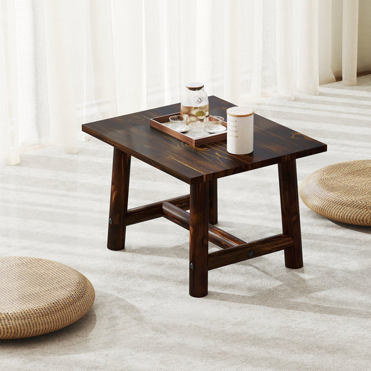 Square Side Table with Sturdy Legs and Reinforced Crossbar-Brown