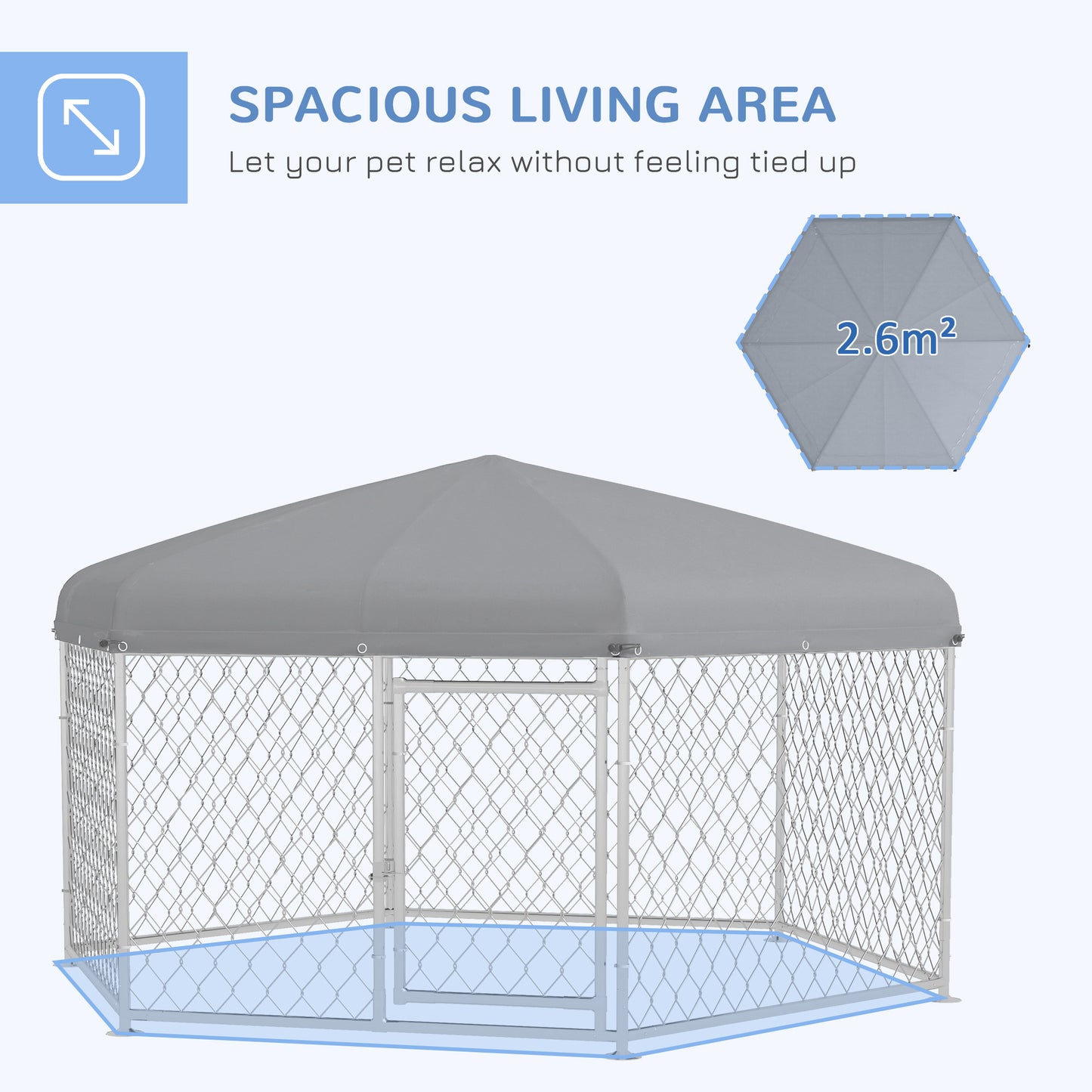 PawHut Dog Kennel and Run z zamykanymi drzwiami, do ogrodu, na patio, taras, dla dużych psów, 2,1 x 1,85 x 1,5 m