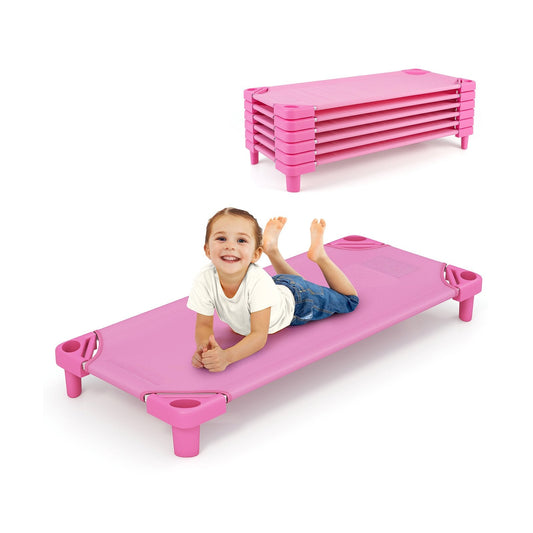 Stackable Kids Nap Cot with Easy Lift Corner for Preschool Boys Girls-Pink