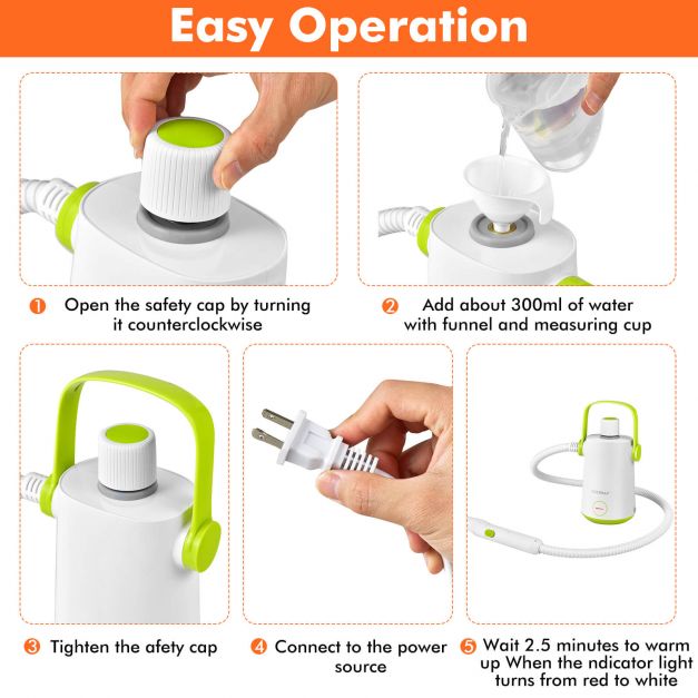 1000W Multipurpose Steam Cleaner with Extended Hose and Cord-Green