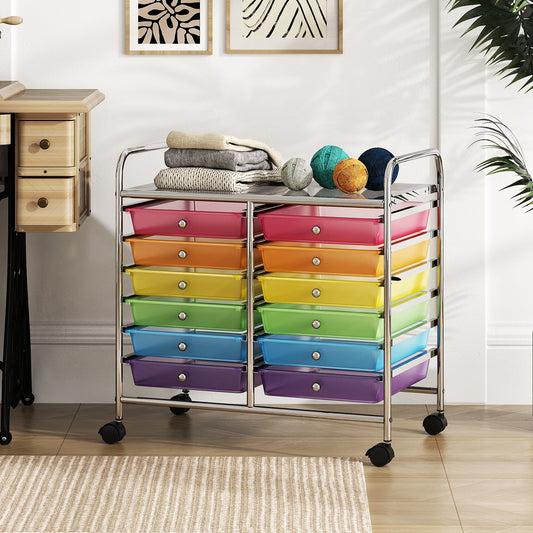 Storage Rolling Cart with Drawer and Large Countertop Side Handles-Colourful