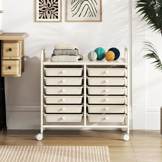 Storage Rolling Cart with Drawer and Large Countertop Side Handles-White