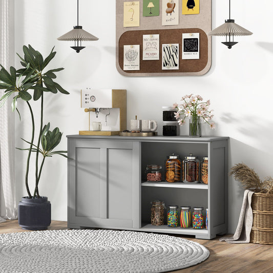 Storage Sideboard with Sliding Door and Double Partition-Grey