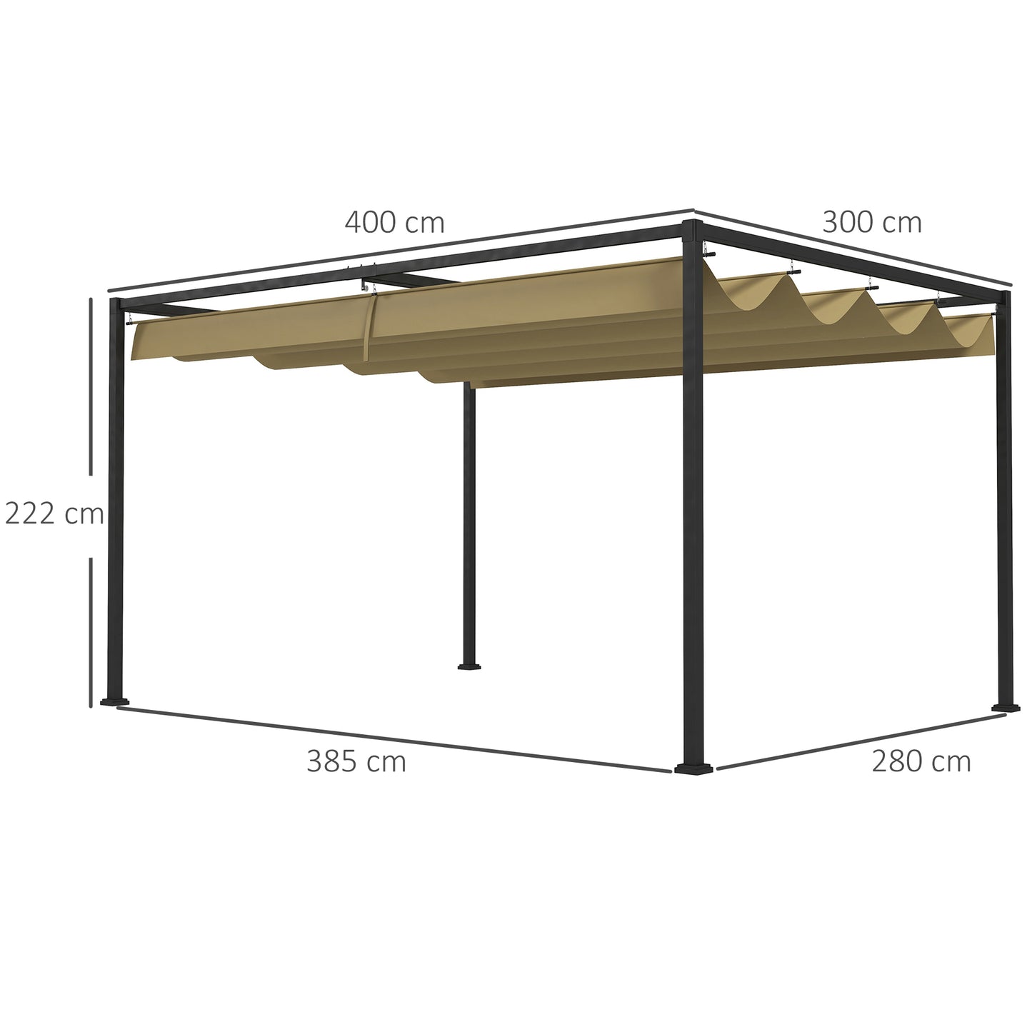 Outsunny 4 x 3(m) Metalowa pergola z rozsuwanym dachem, zadaszenie ogrodowej altany na zewnątrz, patio, khaki