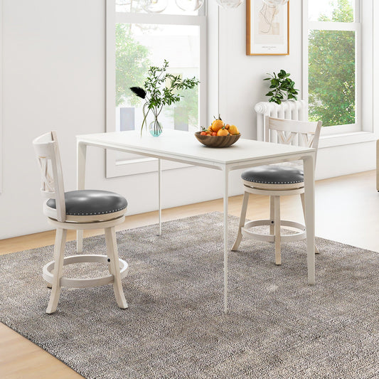 Swivel 64cm Hand-Antiqued Stool Set of 2 with Wider Padded Seat-White-64 cm